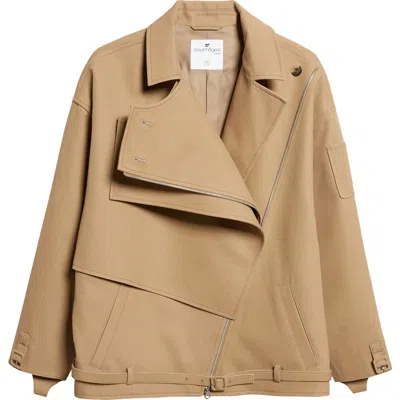 Courrèges Oblique Short Cotton Trench Jacket In Brown