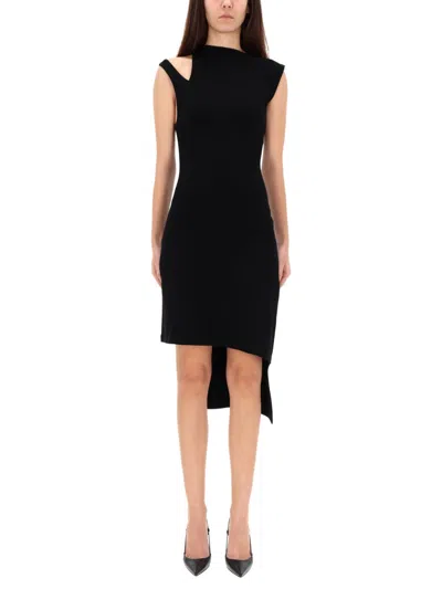 Courrèges Oblique Square Rib Dress In Black