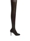 Courrèges Stretch Over-the-knee Stiletto Boots Strap Detailing In Brown