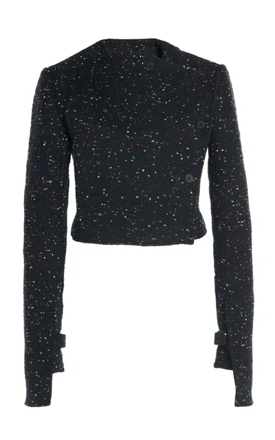 Courrèges Oblique Tweed Tailored Jacket In Black