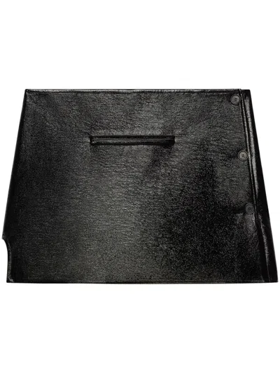 Courrèges Oblique Vinyl Mini Skirt In Black