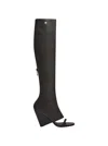 Courrèges Oblique Wedged Leather Open Toe Boots Black In Black