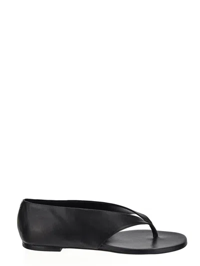 Courrèges Oblique Wedged Leather Sandals In Black