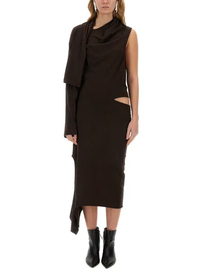 Courrèges Asymmetric Cotton Jersey Dress In Brown