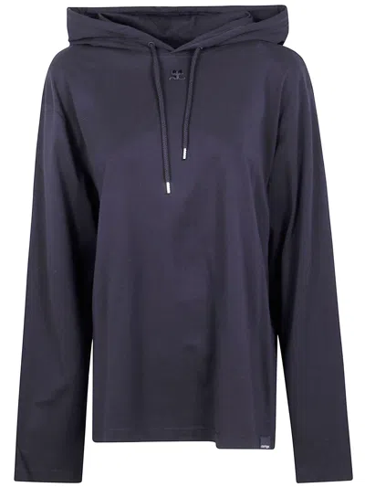 Courrèges "off Shoulder" Hooded T-shirt In Gray