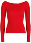 Courrèges Off Shoulder Ribbed Knit Top In Red