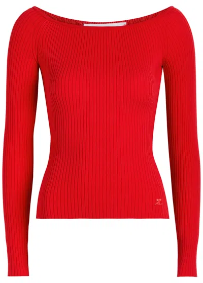 Courrèges Off Shoulder Ribbed Knit Top