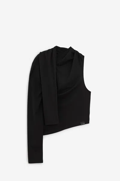 Courrèges Black Asymmetric Off Shoulder T-shirt