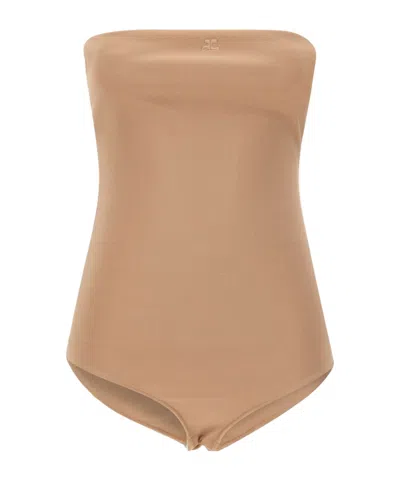 Courrèges Off-the-shoulder Bodysuit In Brown