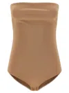 Courrèges Off-the-shoulder Lingerie-inspired Bodysuit With Logo Embroidery In Brown