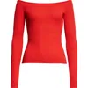 Courrèges Off Shoulder Ribbed Knit Top In Red