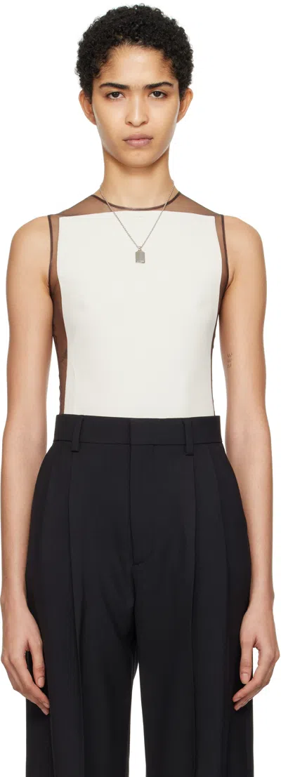 Courrèges Off-white & Brown Illusion Bodysuit In B149 Chocolate/natur