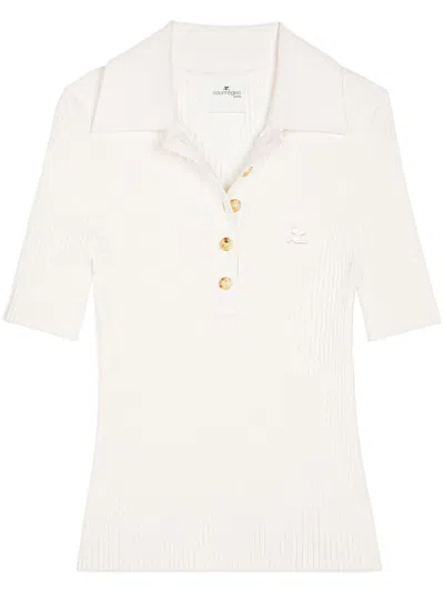 COURRÈGES OFF WHITE LOGO-EMBROIDERED RIBBED JUMPER