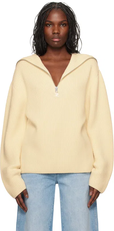 Courrèges Off-white Ribbed Wool Hoodie In 0079 Natural