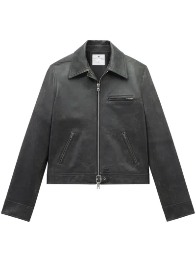 Courrèges Officer Leather Jacket In Black