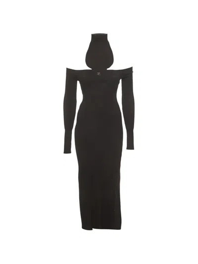 Pre-owned Courrèges Off-shoulder Maxi Dress In Black