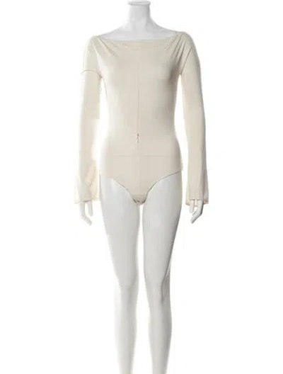 Pre-owned Courrèges Off-the-shoulder Long Sleeve Bodysuit In Neutrals