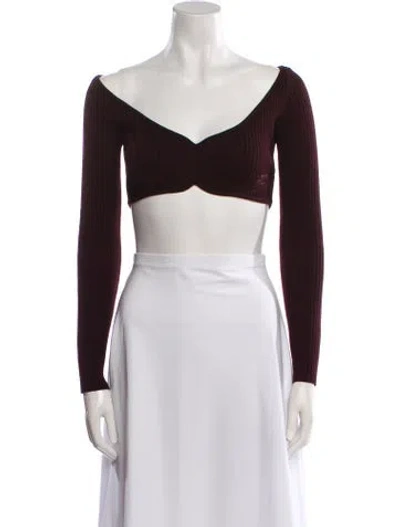 Pre-owned Courrèges Off-the-shoulder Long Sleeve Crop Top In Brown