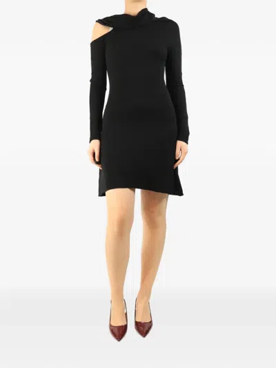 Pre-owned Courrèges Off-the-shoulder Mini Dress In Black