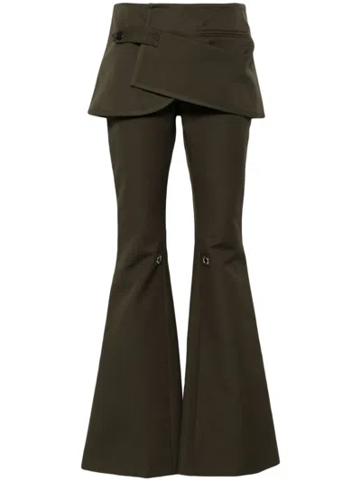 Courrèges Olive Green Cotton Bootcut Trousers In Black