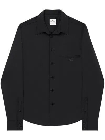 Courrèges One Pocket Twill Shirt In Black