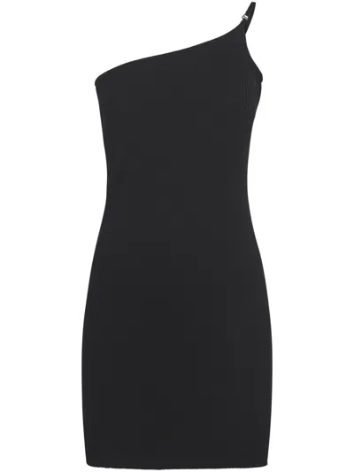 Courrèges One-shoulder Black Skirt With Ribbed Texture