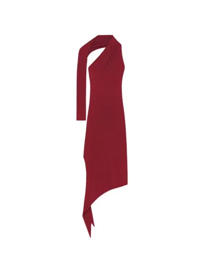 Courrèges One Shoulder Crepe Dress Grenat In Red