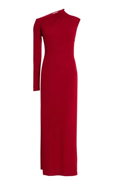 Courrèges One Shoulder Crepe Jersey Long Dress In Red