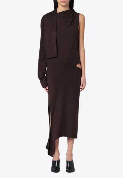 Courrèges Asymmetric Cotton Jersey Dress In Brown