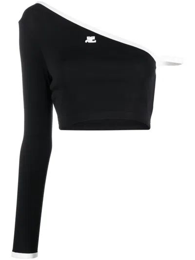 Courrèges One-shoulder Knit Crop Top In Black