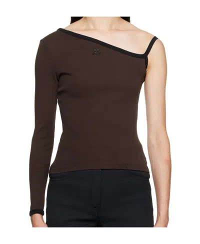 Courrèges One-shoulder Rib T-shirt In Black