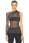 Courrèges Striped Mesh Top In Black & Ruby