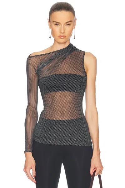 COURRÈGES ONE SHOULDER STRIPED MESH TOP