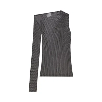 Pre-owned Courrèges One Shoulder Striped Mesh Top 'black/ruby' | Women's Size 34
