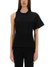 Courrèges Courregès Oneshoulder Tshirt In Scuba In Black