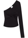 Courrèges Black Top With Asymmetric Design Twist Detailing One-shoulder In Black