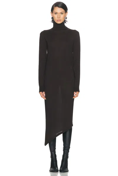 Courrèges One Shoulder Wool Long Dress In Brown