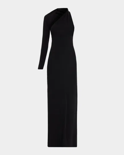 Courrèges One-shoulder Wrapped Crepe Maxi Dress In Black