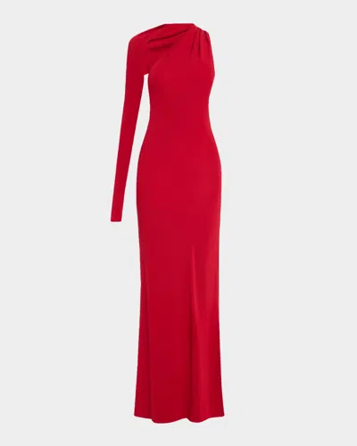 Courrèges One-shoulder Wrapped Crepe Maxi Dress In Red