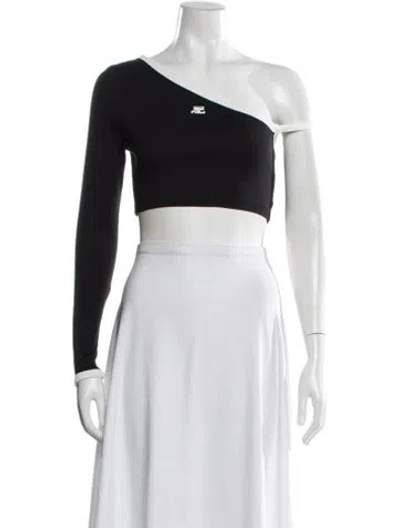Pre-owned Courrèges One-shoulder Long Sleeve Crop Top In White