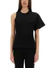 Courrèges Courregès Oneshoulder Tshirt In Scuba In Black