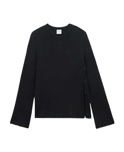 Courrèges Open-side Cotton-linen Knit Jumper In Black