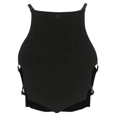Courrèges Opened Pointy Rib Knit Top In Black