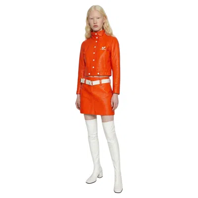 Pre-owned Courrèges Courreges Orange Futuristic Jacket And Mini Skirt Set Late 1990