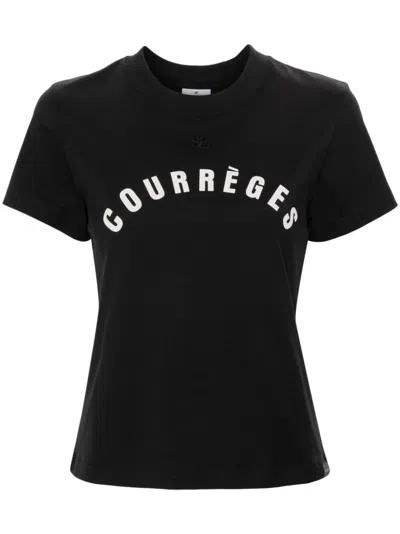 COURRÈGES ORGANIC COTTON STRAIGHT T-SHIRT IN BLACK FOR WOMEN