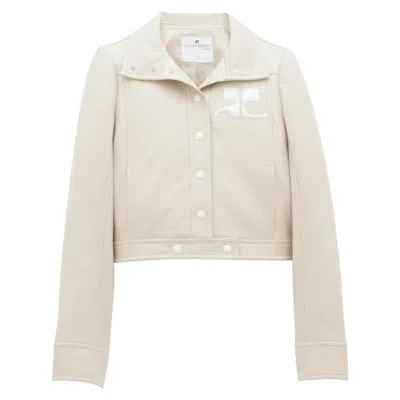 Courrèges Textured Vinyl Crop Jacket In Neutral