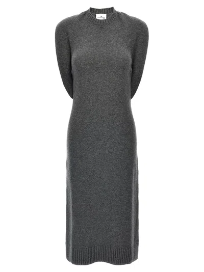 Courrèges Draped Shoulder Sleeveless Knit Midi Dress In Grey