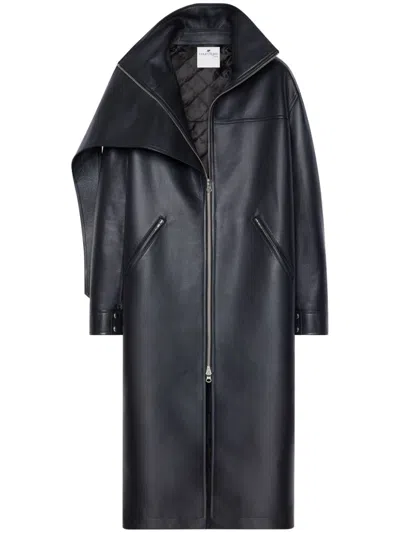 Courrèges Oversize Leather Coat In 黑色