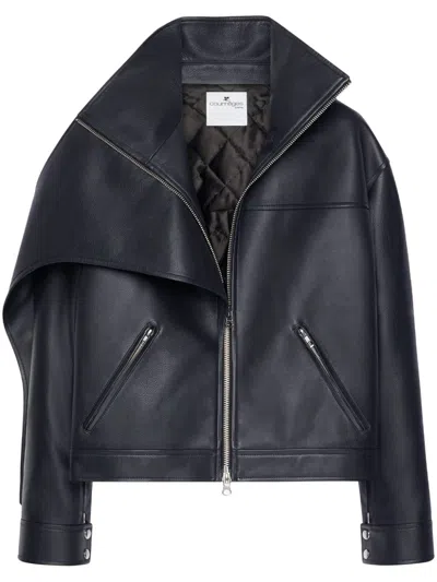 Courrèges Oversized Leather Jacket In Black