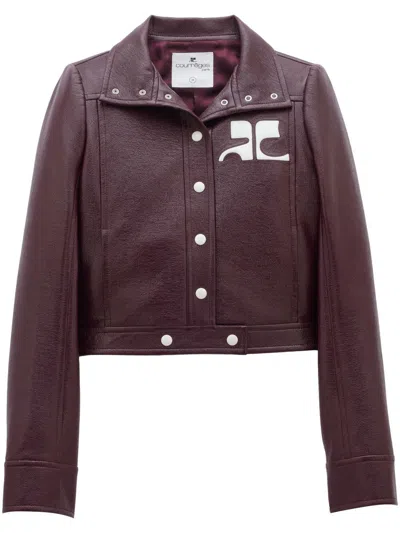 Courrèges Padded Glossy Vinyl Jacket With High Collar For Women In Burgundy